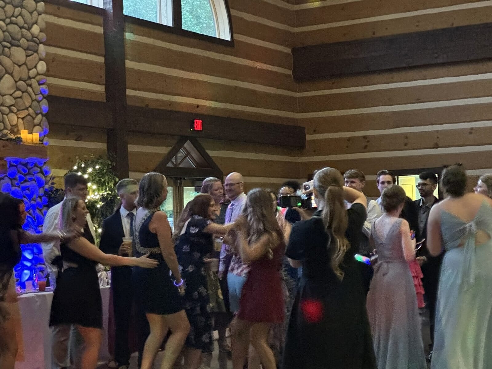 Packed dance floor at a Discovery Lodge wedding reception in Evansville, Indiana